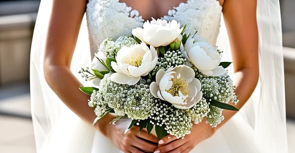 Le bouquet mariée pivoine et gypsophile : un choix floral chic.